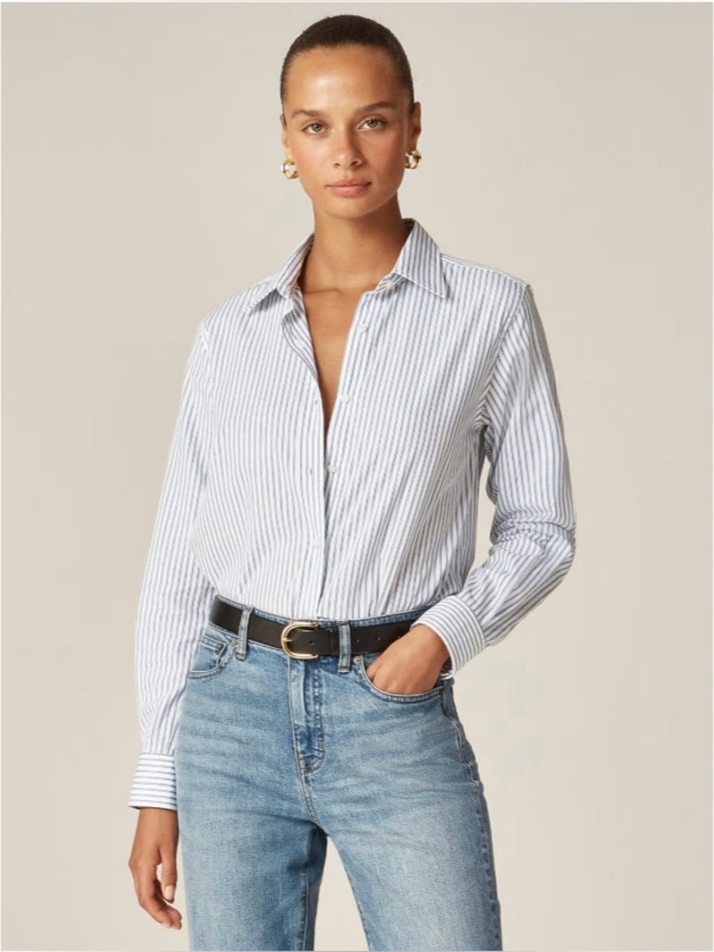 NWT J. Crew Jules Classic-fit Button-up Shirt Striped Cotton Poplin White Blue